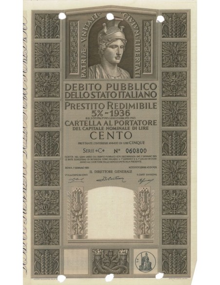 CARTELLA 100 LIRE P. REDIMIBILE 5% SERIE C - ITALIA 1955