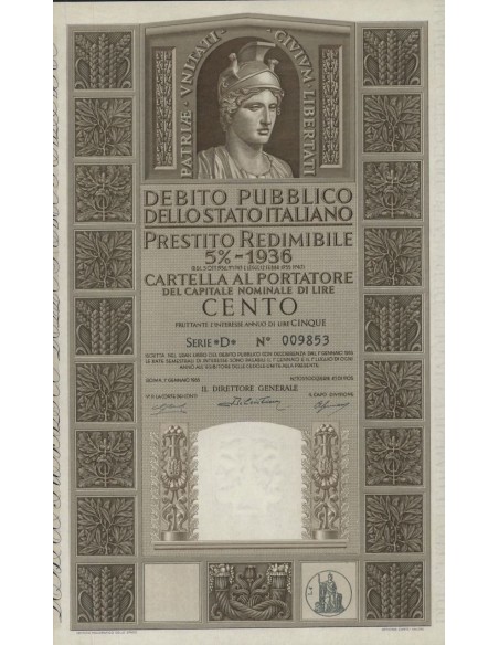 CARTELLA 100 LIRE P. REDIMIBILE 5% SERIE D - ITALIA 1955