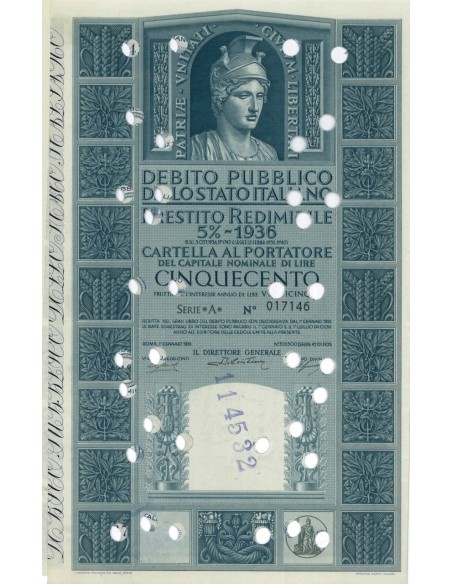 CARTELLA 500 LIRE P. REDIMIBILE 5% SERIE A - ITALIA 1955