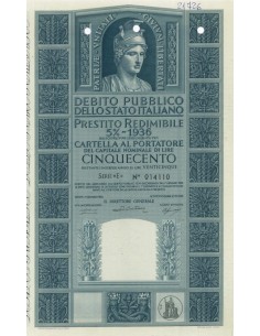 CARTELLA 500 LIRE P. REDIMIBILE 5% SERIE E - ITALIA 1955