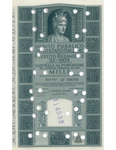 CARTELLA 1000 LIRE P. REDIMIBILE 5% SERIE A - ITALIA 1955