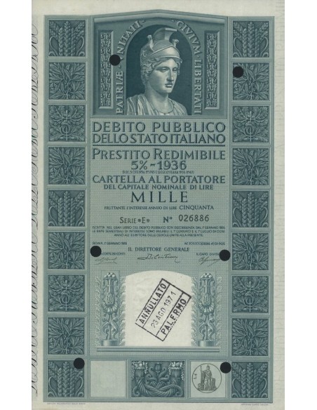 CARTELLA 1000 LIRE P. REDIMIBILE 5% SERIE E - ITALIA 1955