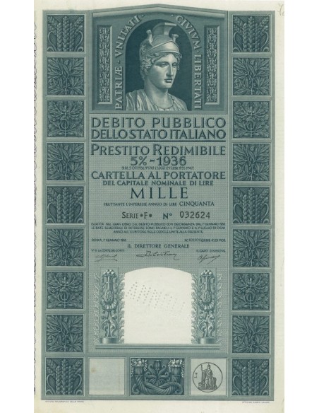 CARTELLA 1000 LIRE P. REDIMIBILE 5% SERIE F - ITALIA 1955