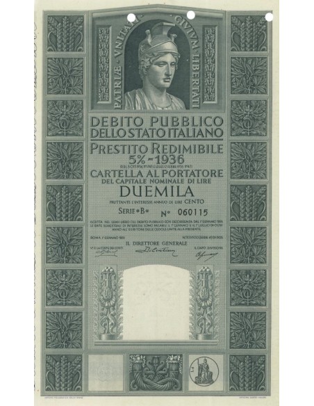 CARTELLA 2000 LIRE P. REDIMIBILE 5% SERIE B - ITALIA 1955