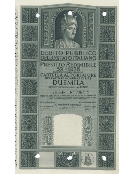 CARTELLA 2000 LIRE P. REDIMIBILE 5% SERIE E - ITALIA 1955