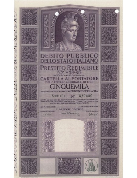 CARTELLA 5000 LIRE P. REDIMIBILE 5% SERIE E - ITALIA 1955