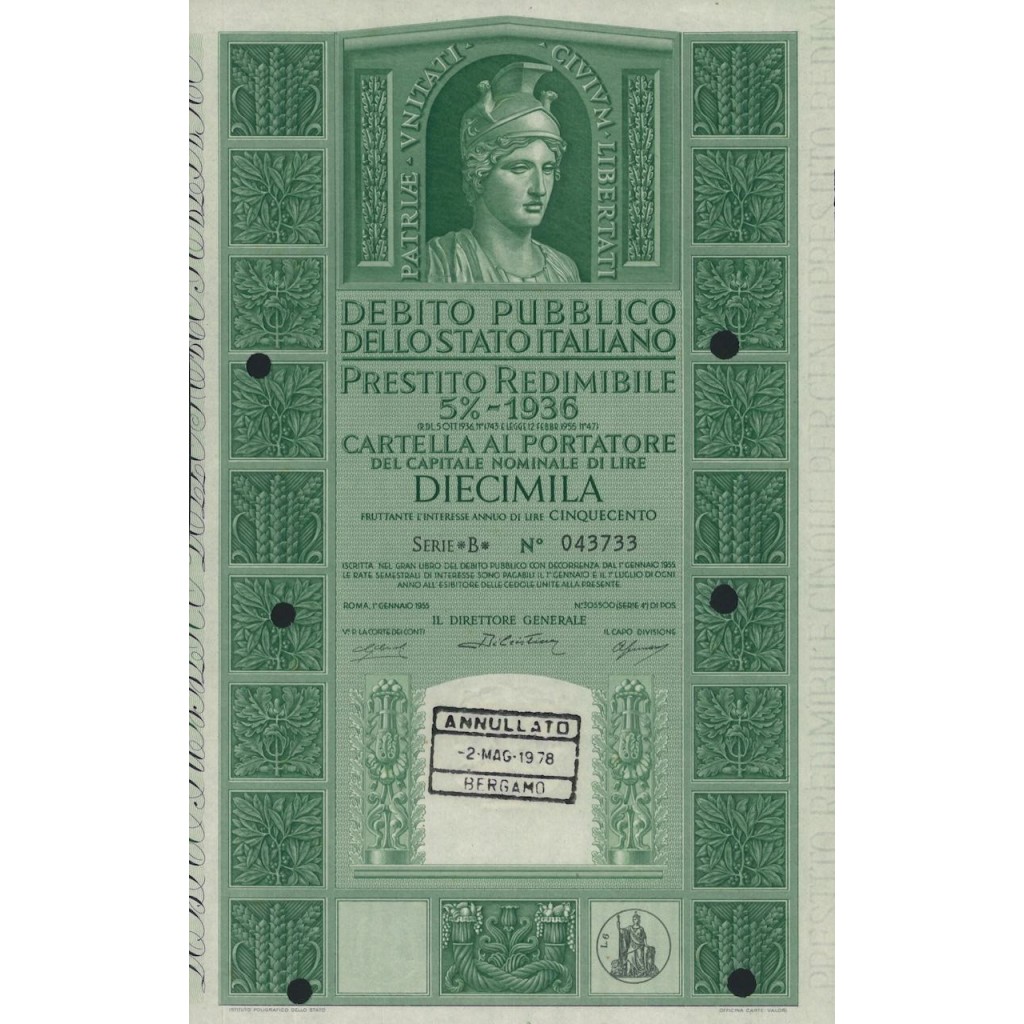 CARTELLA 10000 LIRE P. REDIMIBILE 5% SERIE B - ITALIA 1955