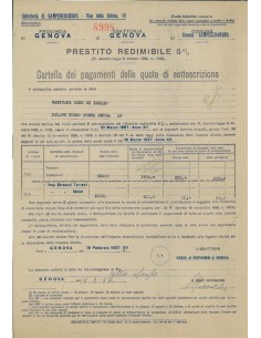 CARTELLA DEI PAGAMENTI - P. REDIMIBILE 5% GENOVA 1937