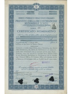 CERTIFICATO NOMINATIVO - P. DELLA RICOSTRUZIONE 3,50% - 1949