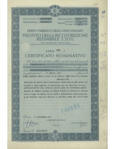 CERTIFICATO NOMINATIVO - P. DELLA RICOSTRUZIONE 3,50% - 1971
