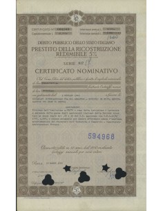 CERTIFICATO NOMINATIVO - P. DELLA RICOSTRUZIONE 5% - 1966