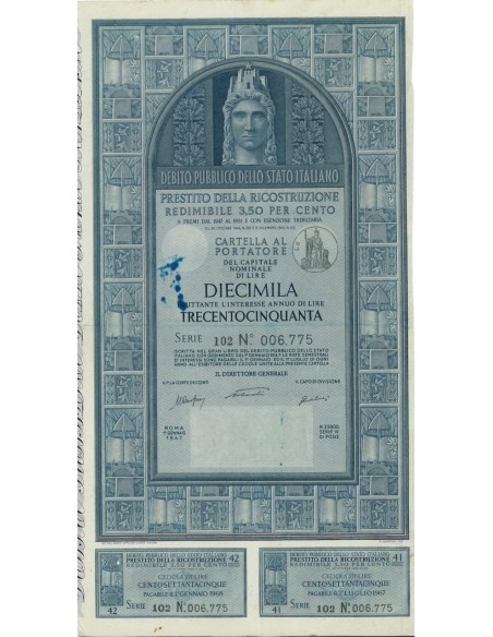 CARTELLA 20000 LIRE - P. DELLA RICOSTRUZIONE 3,50% - 1947