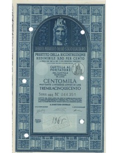 CARTELLA 100000 LIRE - P. DELLA RICOSTRUZIONE 3,50% - 1947
