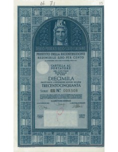 CARTELLA 10000 LIRE - P. DELLA RICOSTRUZIONE 3,50% - 1968