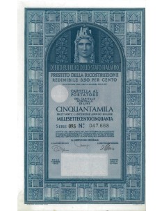 CARTELLA 50000 LIRE - P. DELLA RICOSTRUZIONE 3,50% - 1968