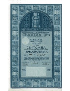 CARTELLA 100000 LIRE - P. DELLA RICOSTRUZIONE 3,50% - 1968