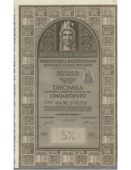 CARTELLA 10000 LIRE - P. DELLA RICOSTRUZIONE 5% - 1947
