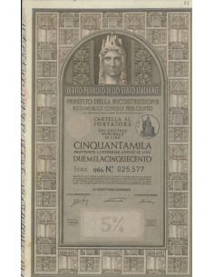CARTELLA 50000 LIRE - P. DELLA RICOSTRUZIONE 5% - 1947