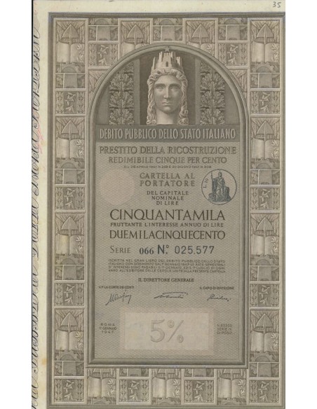 CARTELLA 50000 LIRE - P. DELLA RICOSTRUZIONE 5% - 1947