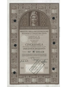 CARTELLA 5000 LIRE - P. DELLA RICOSTRUZIONE 5% - 1972