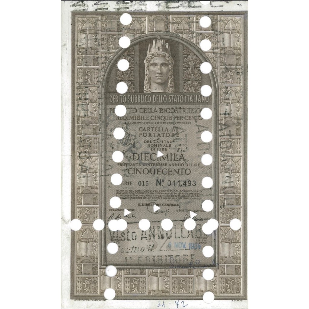 CARTELLA 10000 LIRE - P. DELLA RICOSTRUZIONE 5% - 1972