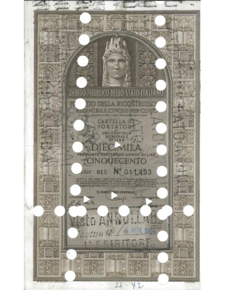 CARTELLA 10000 LIRE - P. DELLA RICOSTRUZIONE 5% - 1972