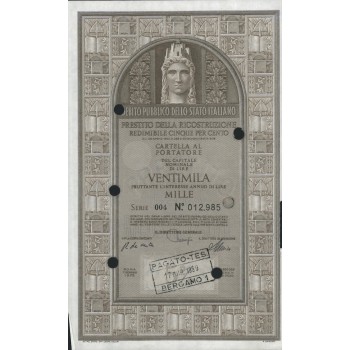 CARTELLA 20000 LIRE - P. DELLA RICOSTRUZIONE 5% - 1972