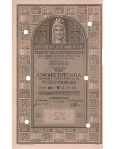 CARTELLA 500000 LIRE - P. DELLA RICOSTRUZIONE 5% - 1972