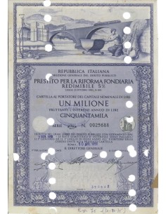 CARTELLA DA 1000000 - PREST. PER LA RIFORMA FONDIARIA RED. 5% 1958