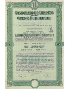 CONS. DI CREDITO PER LE OPERE PUBBLICHE ELETTRIFICAZIONE FERROVIE DELLO STATO 10 OBBL. 4,50% ROMA 1948