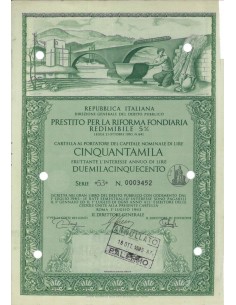 CARTELLA DA 50000 - PREST. PER LA RIFORMA FONDIARIA RED. 5% 1963