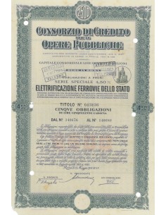 CONS. DI CREDITO PER LE OPERE PUBBLICHE ELETTRIFICAZIONE FERROVIE DELLO STATO 5 OBBL. 4,50% ROMA 1948