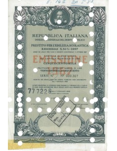 CARTELLA 500000 LIRE - PRESTITO PER L'EDILIZIA SCOLASTICA 1967