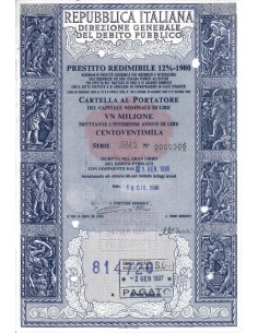CARTELLA 1000000 LIRE - PRESTITO REDIMIBILE 12% - 1980
