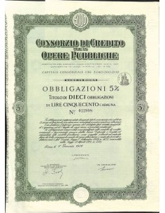 CONS. DI CREDITO PER LE OPERE PUBBLICHE 10 OBBL. 5% ROMA 1956