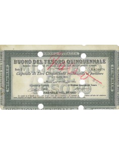 BUONO DEL TESORO QUINQUENNALE - LIRE 500 ROMA 1916