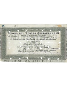 BUONO DEL TESORO QUINQUENNALE - LIRE 10000 ROMA 1922