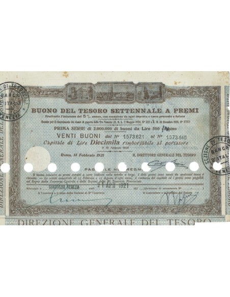 BUONO DEL TESORO SETTENNALE - 20 BUONI ROMA 1921