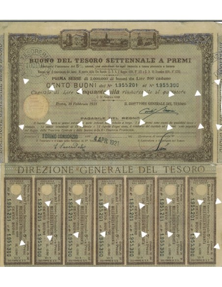 BUONO DEL TESORO SETTENNALE - 100 BUONI ROMA 1921