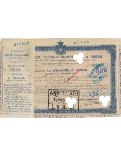BUONO DEL TESORO NOVENNALE - LIRE 10000 ROMA 1924