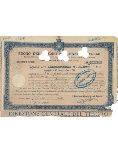 BUONO DEL TESORO NOVENNALE - LIRE 50000 ROMA 1924