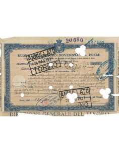 BUONO DEL TESORO NOVENNALE - SECONDA SERIE ROMA 1923