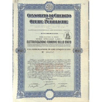 CONS. DI CREDITO PER LE OPERE PUBBLICHE IST. RICOSTRUZIONE IND. 1 OBBL. 4,50% ROMA 1933