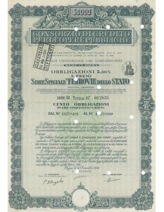 CONS. DI CREDITO PER LE OPERE PUBBLICHE FERROVIE DELLO STATO 100 OBBL. 5,50% ROMA 1952