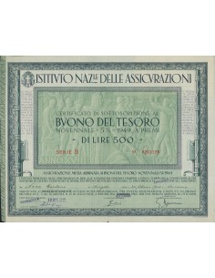 BTP NOVENNALE 500 LIRE SERIE B - IST. NAZ. DELLE ASSICURAZIONI 1940