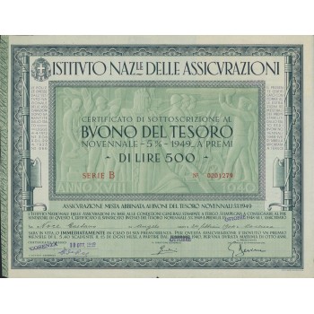 BTP NOVENNALE 500 LIRE SERIE B - IST. NAZ. DELLE ASSICURAZIONI 1940