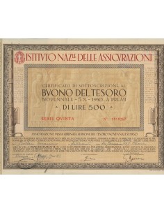 BTP NOVENNALE 500 LIRE SERIE QUINTA - IST. NAZ. DELLE ASSICURAZIONI 1941