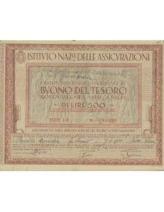 BTP NOVENNALE 500 LIRE SERIE A-2 - IST. NAZ. DELLE ASSICURAZIONI 1949
