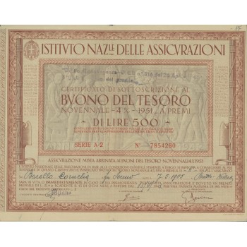 BTP NOVENNALE 500 LIRE SERIE A-2 - IST. NAZ. DELLE ASSICURAZIONI 1949