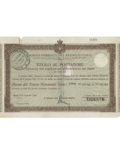 TITOLO PER BUONO DEL TESORO NOVENNALE - PRIMA SERIE ROMA 1926